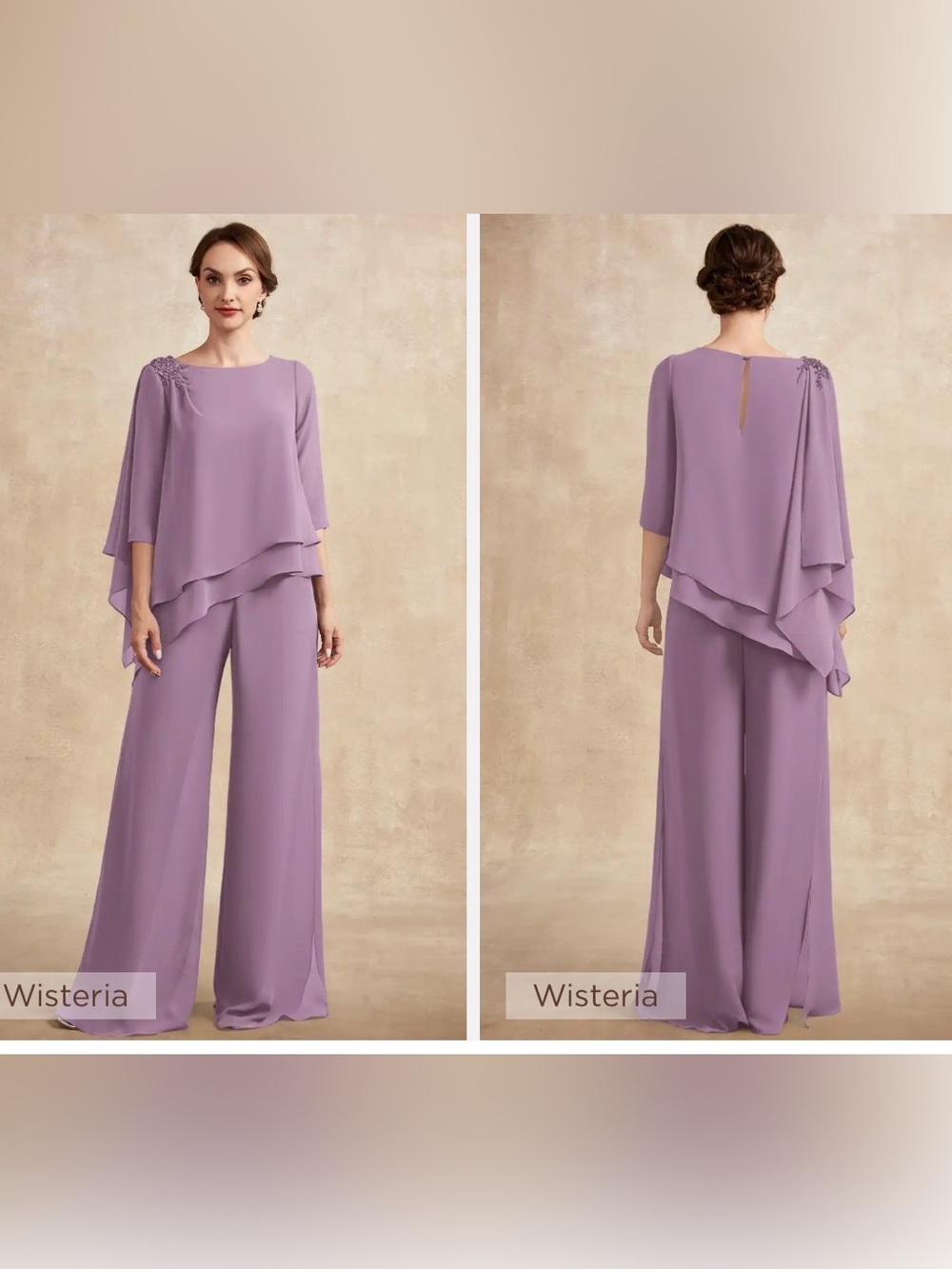 NWT JJs House Wisteria Chiffon Layered Pantsuit with Embellished Shoulder